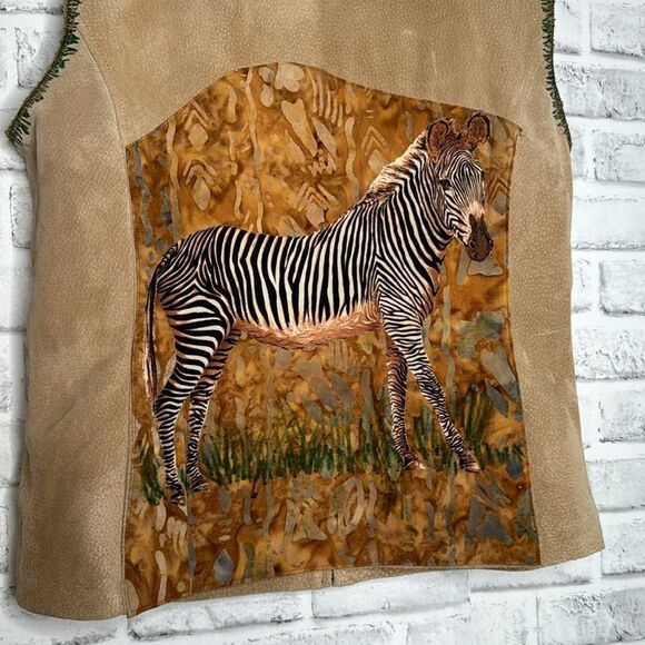 Upcycled Safari Giraffe A.M.I Ami 100% Genuine Leather Coat Jacket Vest - Picture 6 of 8